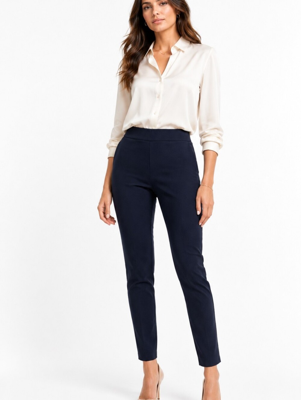 Calvin Klein Navy Pull-On Slim Leg Pants | Elastic Waist|Size MED